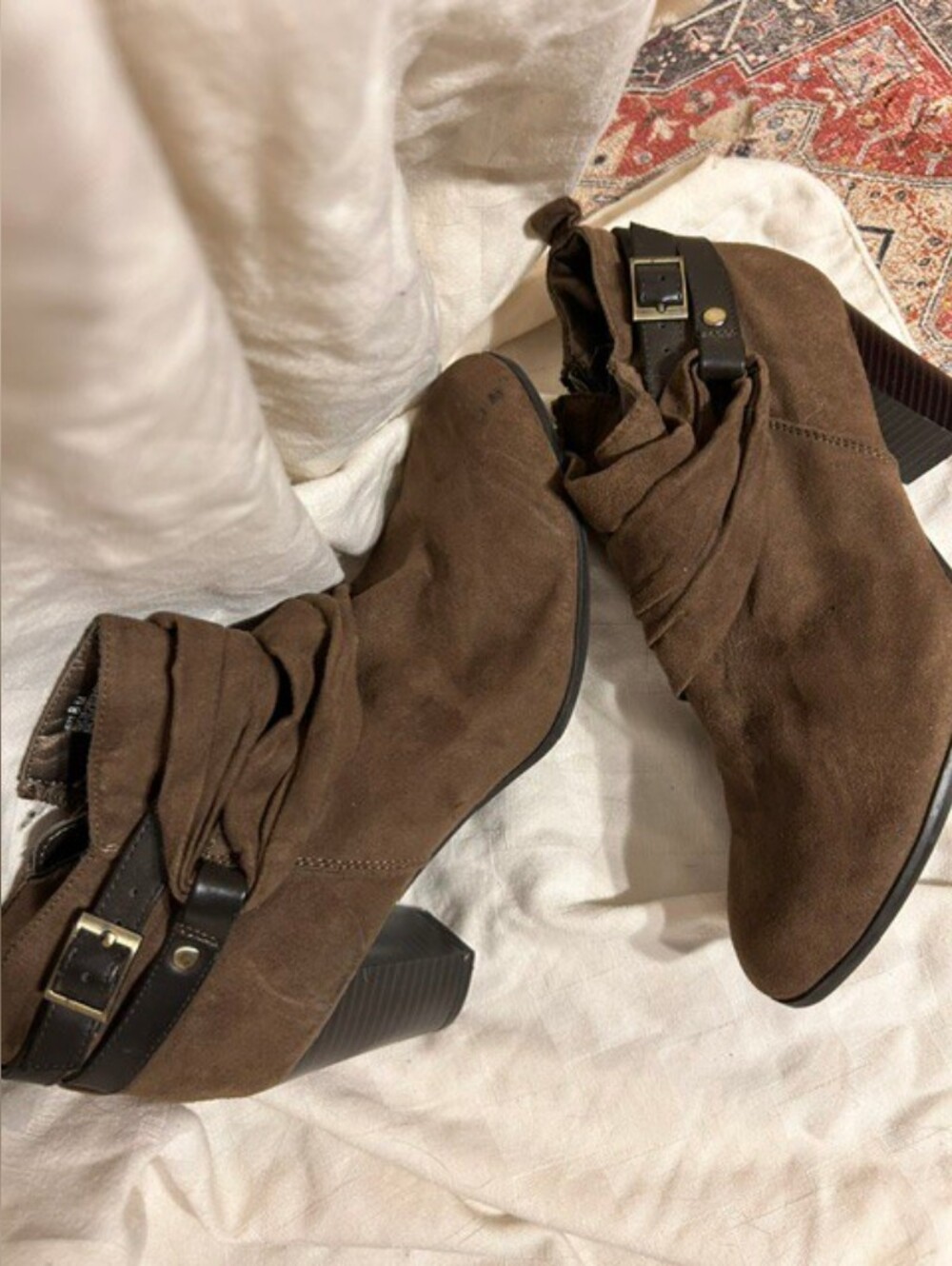 size 8 womens brown faux leather ankle boots winter fall eight